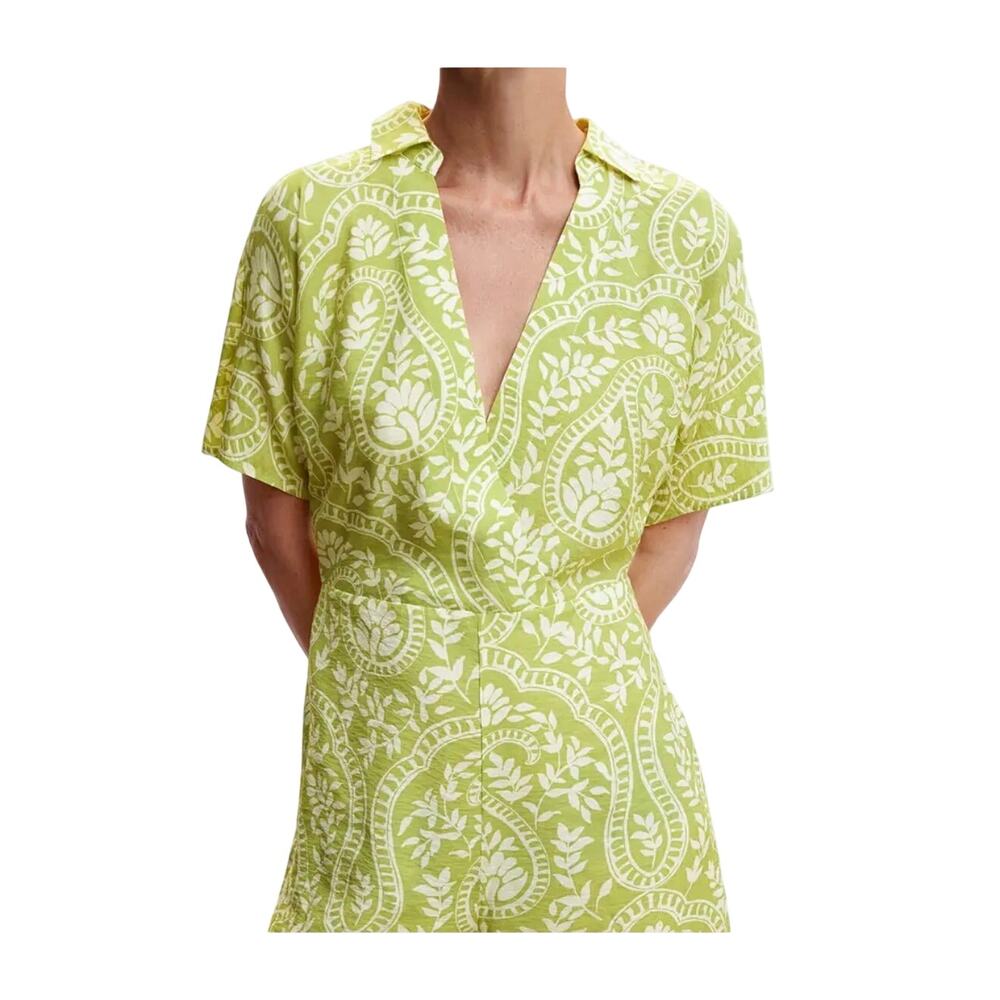 MNG Mango NWT Green Paisley Jumpsuit XS Boho Wide Leg Resort Summer Size Large